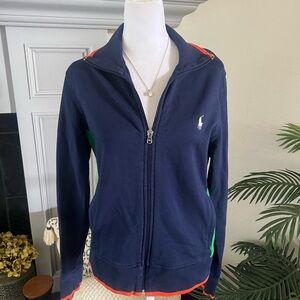 Ralph Lauren US Open Navy Zip Front Jacket with Green Panels and Orange Trim L